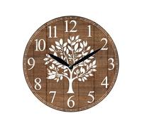 DRW Horloge Murale Ronde Arbre de Vie en Bois Marron et Blanc 29 x 29 x 3,5 cm