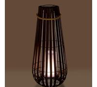 DRW Lampe solaire de table ou sol en bois et métal foncé et noir avec bougie LED 28 x 28 x 65 cm