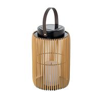 DRW Lampe solaire de table ou sol en bois et métal naturel et noir avec bougie LED 17 x 17 x 38 cm