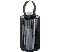 DRW Lampe solaire de table ou sol en bois et métal noir avec bougie LED 21 x 21 x 54 cm