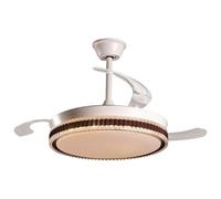 DRW Lampe Ventilateur de Plafond Blanc Design avec pales rétractables 3 Couleurs de lumières et télécommande Ø106 x 36-53 cm Lampe : ø45 cm