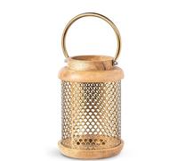 DRW Lanterne Porte-Bougie en Bois et métal doré 16 x 16 x 24 cm