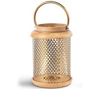 DRW Lanterne Porte-Bougie en Bois et métal doré 19 x 19 x 28 cm