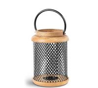 DRW Lanterne Porte-Bougie en Bois et métal Naturel et Noir 16 x 16 x 24 cm