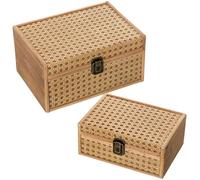 DRW Lot de 2 boîtes en bois et osier naturel 24 x 11,5 x 17 cm