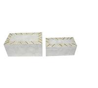 DRW Lot de 2 boîtes en nacre rectangulaires blanches avec touches dorées 22 x 12 x 10 cm et 18 x 9 x 7,5 cm