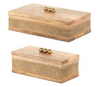 DRW Lot de 2 boîtes rectangulaires en bois et métal doré 26 x 15 x 8 cm et 20 x 10 x 8 cm