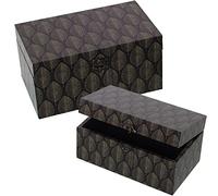 DRW Lot de 2 boîtes rectangulaires en bois MDF et toile polyester avec feuilles 30 x 18 x 15 cm et 24 x 14 x 12 cm
