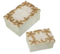 DRW Lot de 2 boîtes rectangulaires en Nacre avec Fleurs en Relief en biton 21 x 14 x 10 cm et 16 x 11 x 8 cm