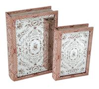 DRW Lot de 2 caisses livre en bois MDF avec miroir et intérieur en velours naturel, vert et rouge, 30 x 20 x 7 cm et 24 x 16 x 5 cm