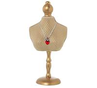 DRW Lot de 2 figurines buste de mannequin suspendu bijoux en bois et tissu beige et or 16,5 x 10 x 36 cm