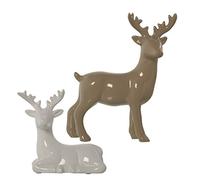 DRW Lot de 2 Figurines de Cerfs en céramique Gris Clair et Blanc