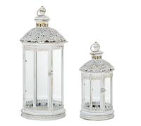 DRW Lot de 2 lanternes de Sol en métal doré et Blanc 27 x 27 x 67 cm et 22 x 22 x 45 cm