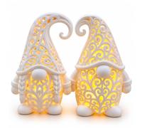 DRW Lot de 2 Nains Nains ajourés Blancs avec Bougie LED 20 cm | 12 x 12 x 20 cm