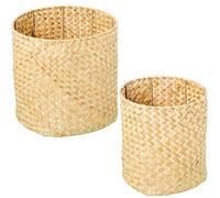 DRW Lot de 2 paniers ronds en herbe de mer naturelle 27 x 28 x 28 cm