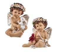 DRW Lot de 2 Petits Anges Assis avec Un Pigeon et Un Lapin 10 cm