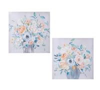 DRW Lot de 2 tableaux carrés peints à la main 40% avec fleurs assorties et plusieurs couleurs 60 x 60 x 3 cm