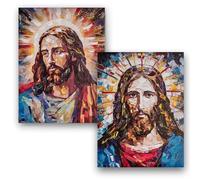 DRW Lot de 2 tableaux Sacré Cœur de Jésus style mosaïque géométrique avec cadre doré 32 x 2 x 42 cm