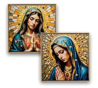 DRW Lot de 2 tableaux tableau Vierge priant brillant avec cadre doré 42 x 2 x 42 cm
