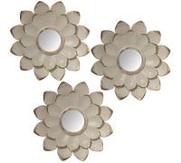 DRW Lot de 3 Appliques murales en Forme de Fleur avec miroirs en mélamine Blanc Vieux 25 cm