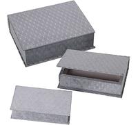 DRW Lot de 3 boîtes livre en velours gris 25 x 19 x 7 cm