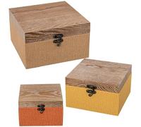 DRW Lot de 3 caisses en bois décorées en osier marron, orange et jaune 24 x 24 x 14 cm