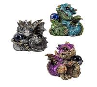 DRW Lot de 3 Dragons avec Boule de Verre en résine Peinte à la Main 4x4x6.5 c,