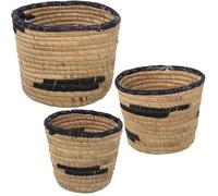 DRW Lot de 3 paniers ronds en herbe de mer en naturel et noir 25 x 19, 21 x 17 et 18 x 16 cm