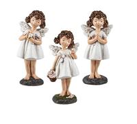 DRW Lot de 3 Petits Anges avec Boucles Debout avec Fleurs en résine Peinte à la Main 15 cm