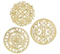 DRW Lot de 3 retables Rondes en Bois MDF ajouré en doré 25 x 1 cm