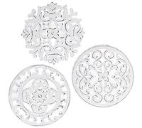 DRW Lot de 3 retables Ronds en Bois MDF ajourés en Blanc 25 x 1 cm