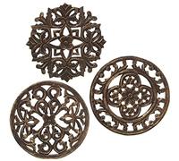 DRW Lot de 3 retables Ronds en Bois MDF ajourés en Marron 25 x 1 cm