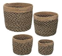 DRW Lot de 4 paniers en herbe de mer en naturel et noir 35 x 30, 30 x 25, 25 x 20 et 20 x 15 cm
