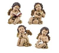 DRW Lot de 4 Petits Anges en résine dorés Peints à la Main de 11 cm