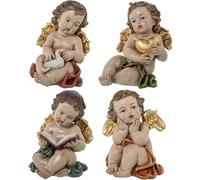 DRW Lot de 4 Petits Anges musicaux en résine Beige et doré 9 x 2 x 11 cm