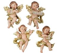 DRW Lot de 4 Petits Anges musicaux en résine Beige et doré 9 x 2 x 13 cm