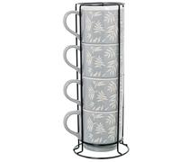 DRW Lot de 4 tasses en céramique bleues et support de cible 9 x 9 x 9 cm