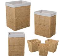 DRW Lot de 6 corbeilles en papier avec tissu coton polyester naturel et blanc 44 x 35 x 55 + 40 x 30 x 51 + 35 x 25 x 47 cm