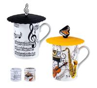 DRW Lot de 6 tasses à infusion avec filtre en acier inoxydable avec instruments de musique 8 x 8 x 10 cm