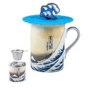 DRW Lot de 6 tasses à infusion avec filtre en acier inoxydable La Grande Vague de Kanagawa Tasse : 8 x 8 x 10 cm