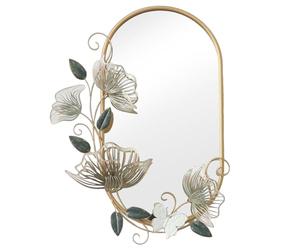 DRW Miroir Mural en métal avec Fleurs et Papillons Doré 7,5 x 58 x 81 cm