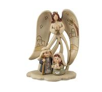 DRW Mystère Enfant Naissance avec Ange Annonceur comme Portail Résine Peint à la Main 8x5x12 cm