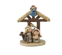 DRW Mystère Enfant Naissance avec Portail et Ange Annonceur Résine Peinte à la Main 9x5x10 cm