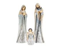 DRW Mystère Moderne 3 pièces Bleu et argenté Debout avec Enfant en résine Peinte à la Main 21 cm