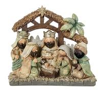 DRW Mystère Naissance Bethléem avec Les Rois Mages en résine Blanche, Beige et Marron 17 x 19 x 7 cm