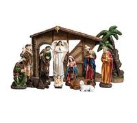 DRW Mystère Naissance de 11 pièces Classique et Portail avec Rois, Ange, Berger et Animaux en résine Peinte à la Main 24 cm de Haut