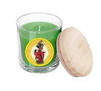 DRW OYA Bougie verte en verre avec couvercle dans une boîte avec histoire 7 x 7 x 8,5 cm