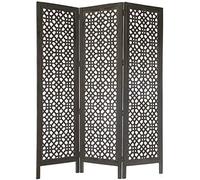 DRW Paravent avec 3 Panneaux ajourés en Bois de manguier et MDF Gris 150 x 180 x 2,2 cm