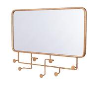 DRW Porte-manteau mural avec 7 boutons et miroir en métal doré 80 x 6,5 x 61 cm, miroir 77 x 38 cm