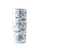 DRW Porte-Parapluie en Porcelaine Blanche Fleurs et Papillons, 5 x 19,5 x 45 cm, Blanc/Bleu, 19,5x19,5x45 cm